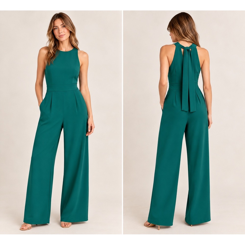 Sezane Green Wide Leg Jumpsuit Sleeveless Tie Back Emerald Size 34